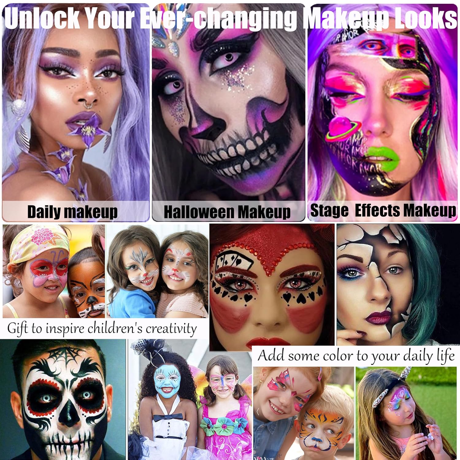 Professional Body Face Painting Kit,Non-Toxic 42 Colors Water Based Face Paint Kit for Kids Creative Makeup,Safe&Washable Paint Palette With Stencils,Gems&Brushes for Halloween,Carnival,Party,Cosplay