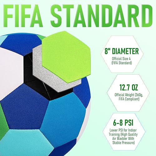 Miniatura 3 de Balón de fútbol interior tamaño 4 para niños y niños pequeños, pelota de fútbol de tela suave y segura, incluye bomba para entrenamiento en el hogar