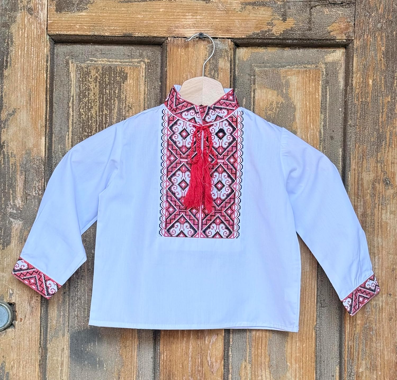 Boys Ukrainian Vyshyvanka Shirt - Red & Black Embroidered Long Sleeve Dress Shirt in Classic Cotton - Traditional Ethnic Holiday Wear (8)