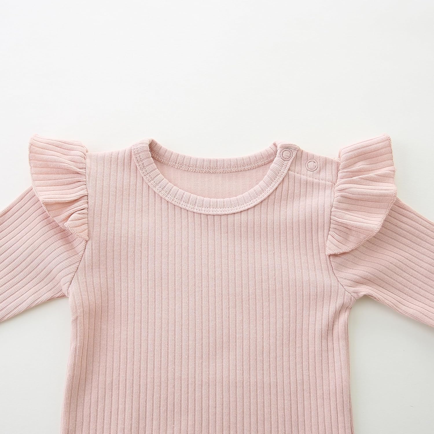 Baby Girl Knit Ruffle Outfit Clothes Ribbed 100% Organic Cotton Solid Color Long Sleeve Romper Clothes 0~24M - Image 3