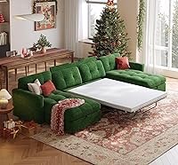Linsy 152" Oversized U-Shaped Sectional Sleeper Sofa Bed with Pull-Out, Storage Chaise & Memory Foam Topper, Green