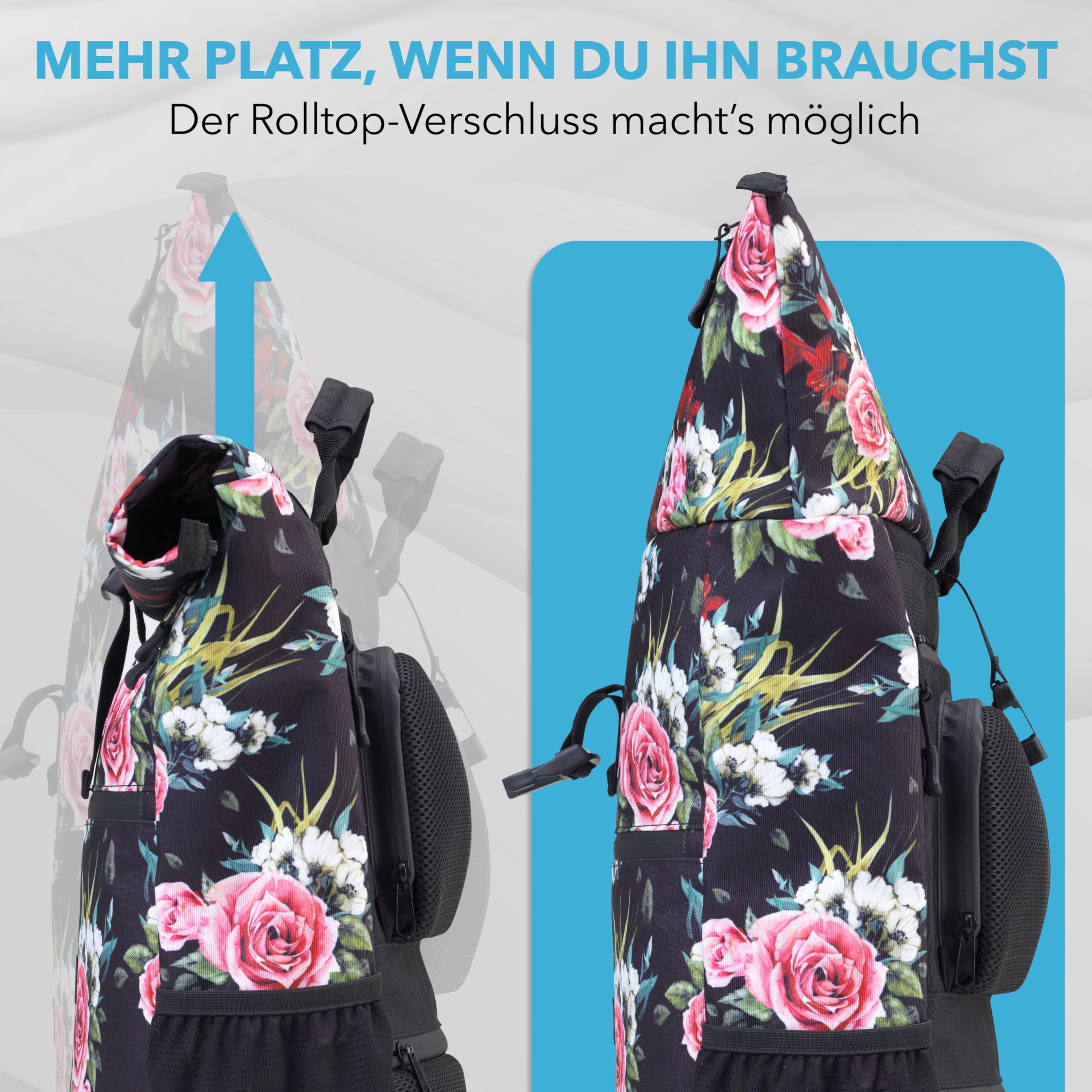YBAG Daily - 2in1 Nachhaltige Fahrradtasche für Damen - Geeignet als Gepäckträgertasche und Rucksack mit Laptopfach für Büro und Einkauf (Flower)