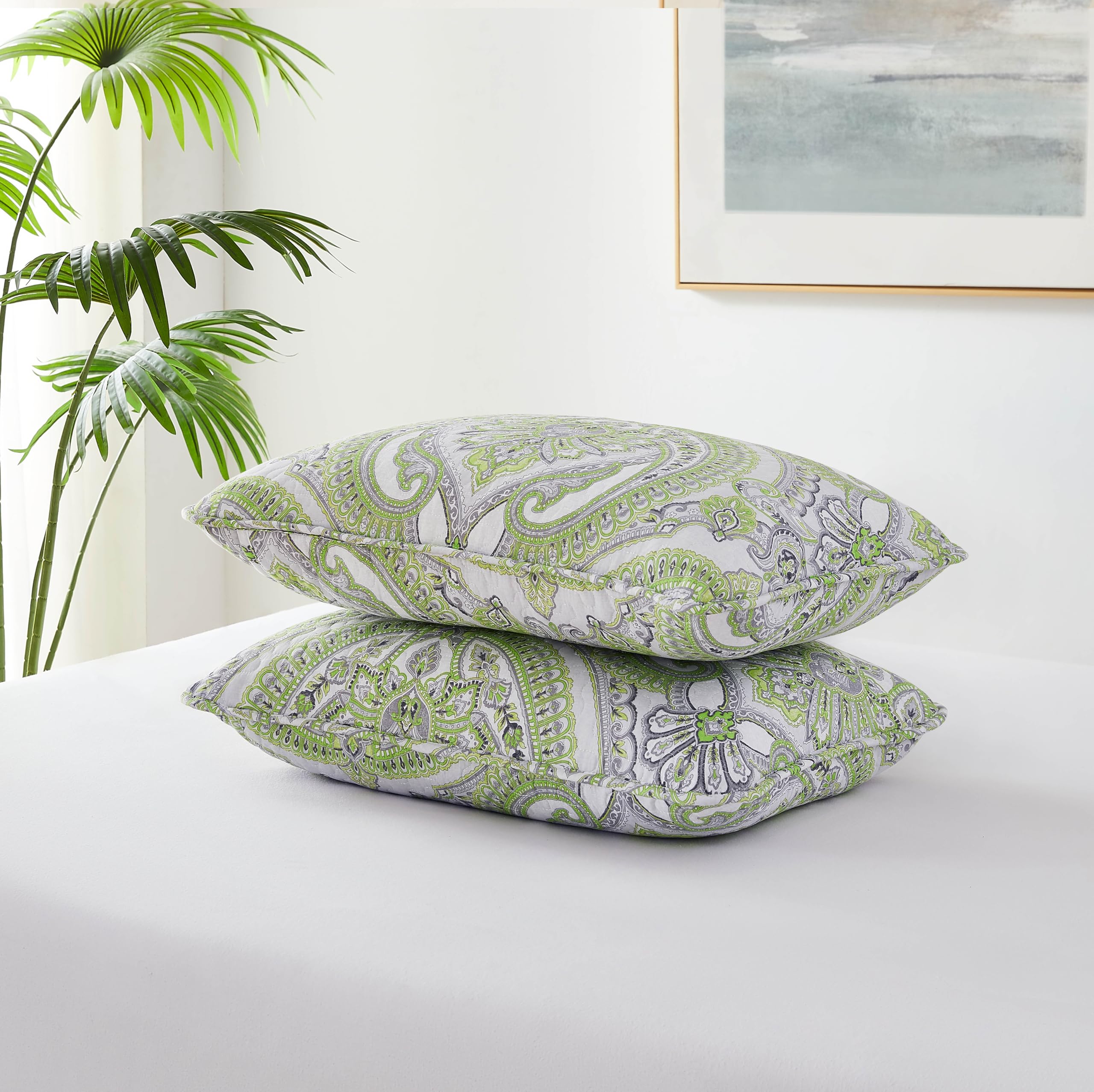 Southshore Fine Living, Inc. Floral Boho Paisley Pillow Covers Standard Size 20"x26", Quilted Pillow Shams Queen Size Set of 2, Fits Standard Bed