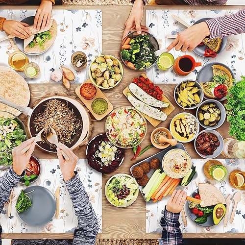 Miniatura 7 de Bayson Paquete de 50 manteles individuales desechables de papel de flores azules y beige, para primavera y verano, hojas florales, manteles