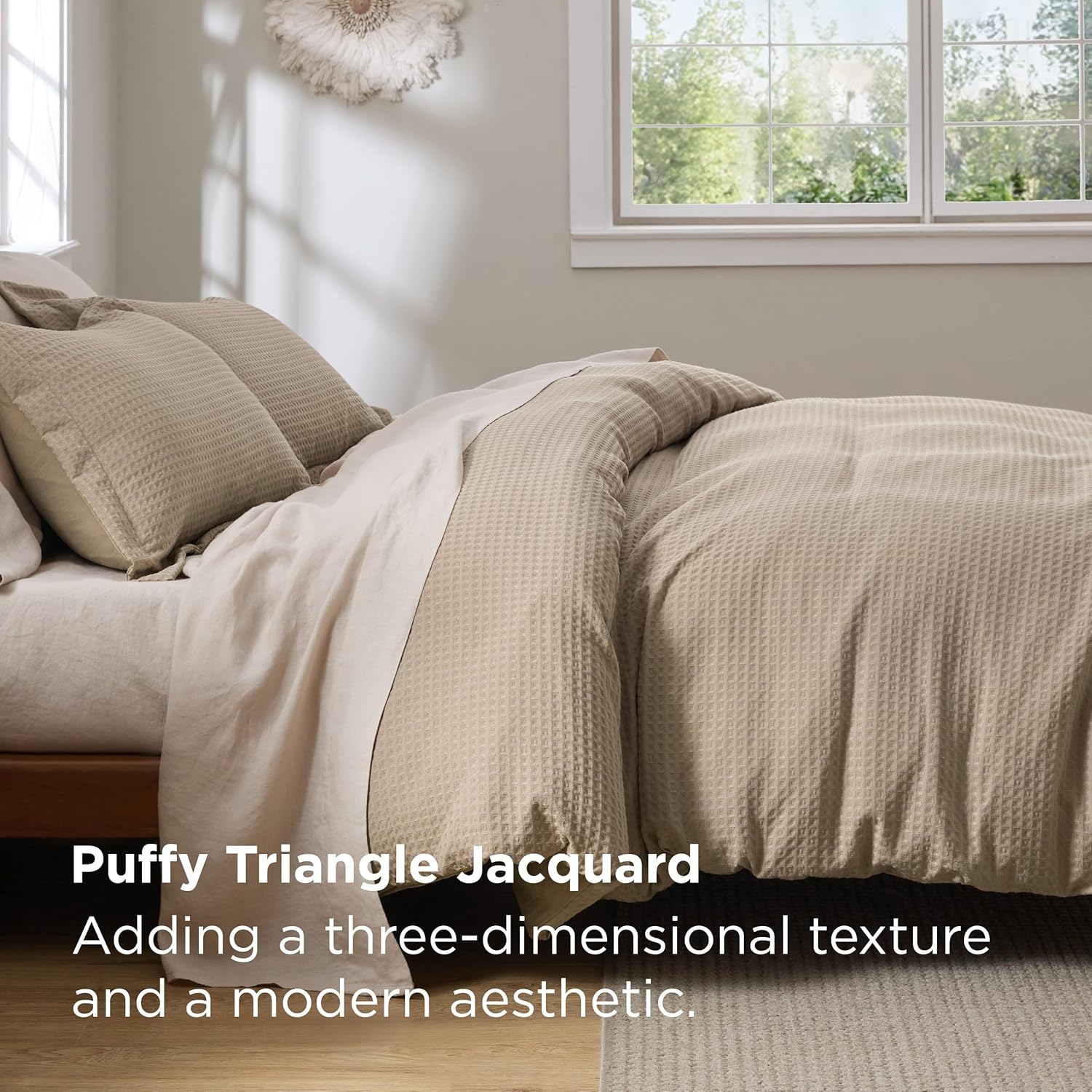 Bedsure Luxury Waffle Duvet Cover King Size - Textured Duvet Cover Set, Soft, Breathable Bedding Set (104x90) with 2 Pillow Shams for All Season, Khaki, Comforter Not Included