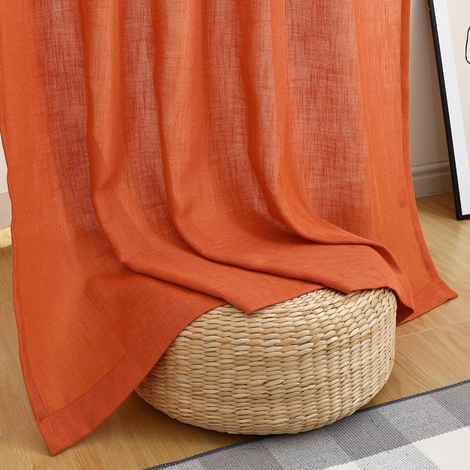 decorUhome Linen Semi Sheer Curtains 102 Inch Long, 2 Panels Light Filtering Curtains Drapes with Rod Pocket and Back Tab for Living Room Bedroom Farmhouse Fall Decor, Rust, W52 x L102