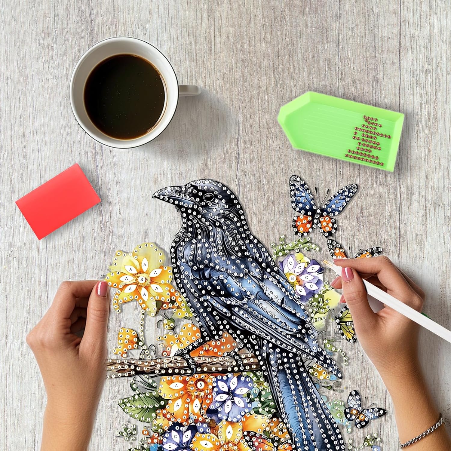 SENQAO Crow Diamond Art Hanging Kit for Adult, Special Shaped Rhinestone, Double Sided DIY Acrylic Diamond Art Painting Window Pendants Home Garden Wall Hanging Kits Hanging Ornament image 5