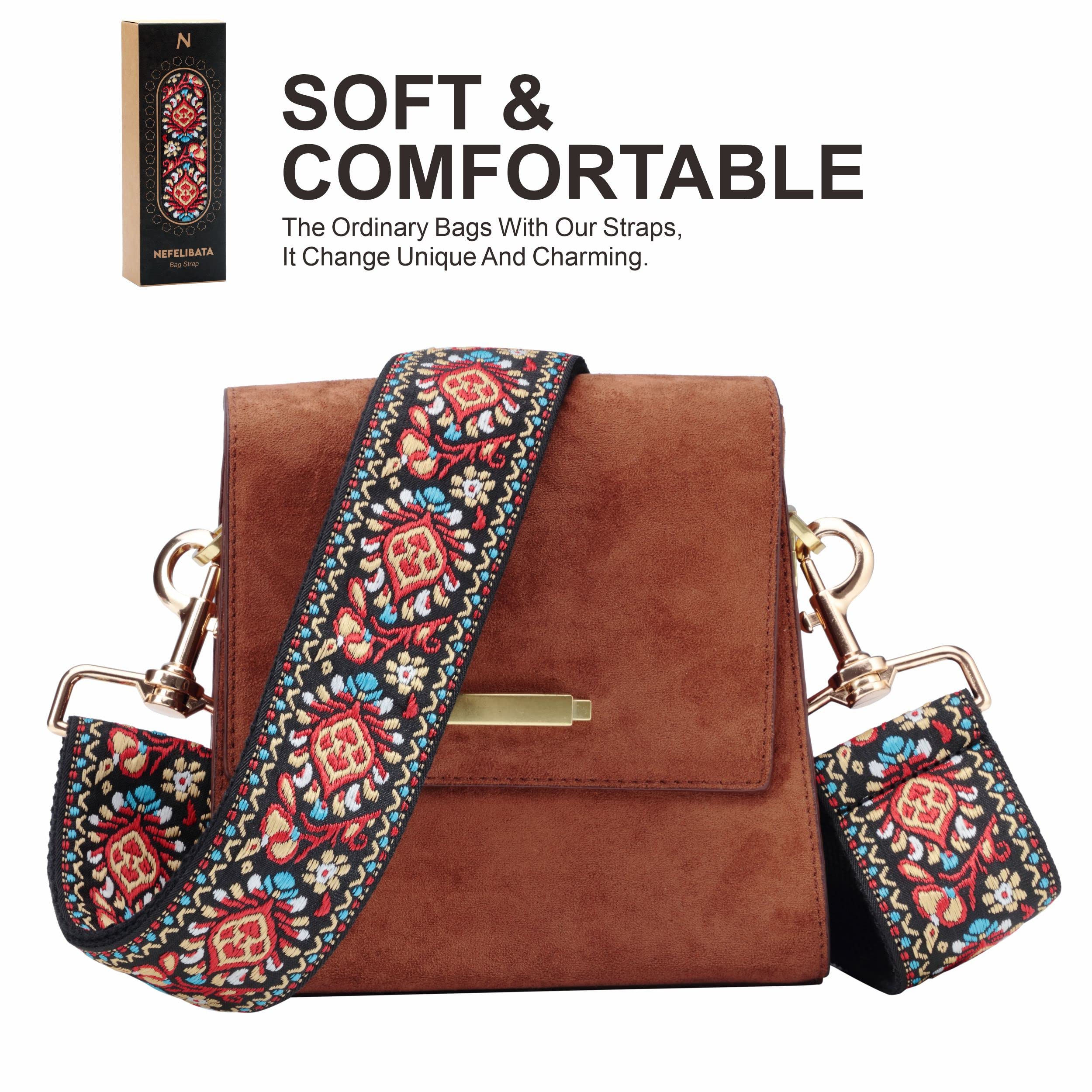 Correa de Bolso, Correa de Hombro Ancha de Repuesto Ajustable, Bolso de Lona Cruzado con Varios Patrones, Cinturones de Bolso para Bolso Unisex, Bolsos Cruzados, (Flor roja)