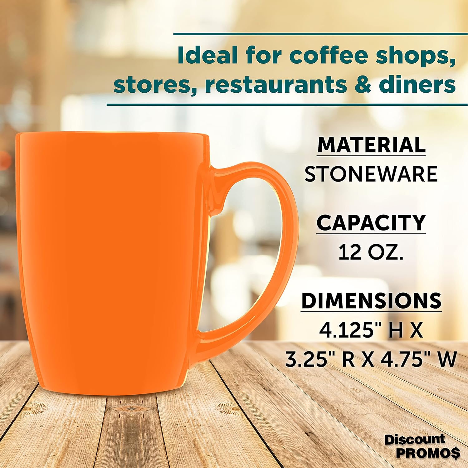 DISCOUNT PROMOS Curved Java Coffee Mug Set - 10 Pack - 12 Oz. - Stoneware Restaurant Cups - Orange