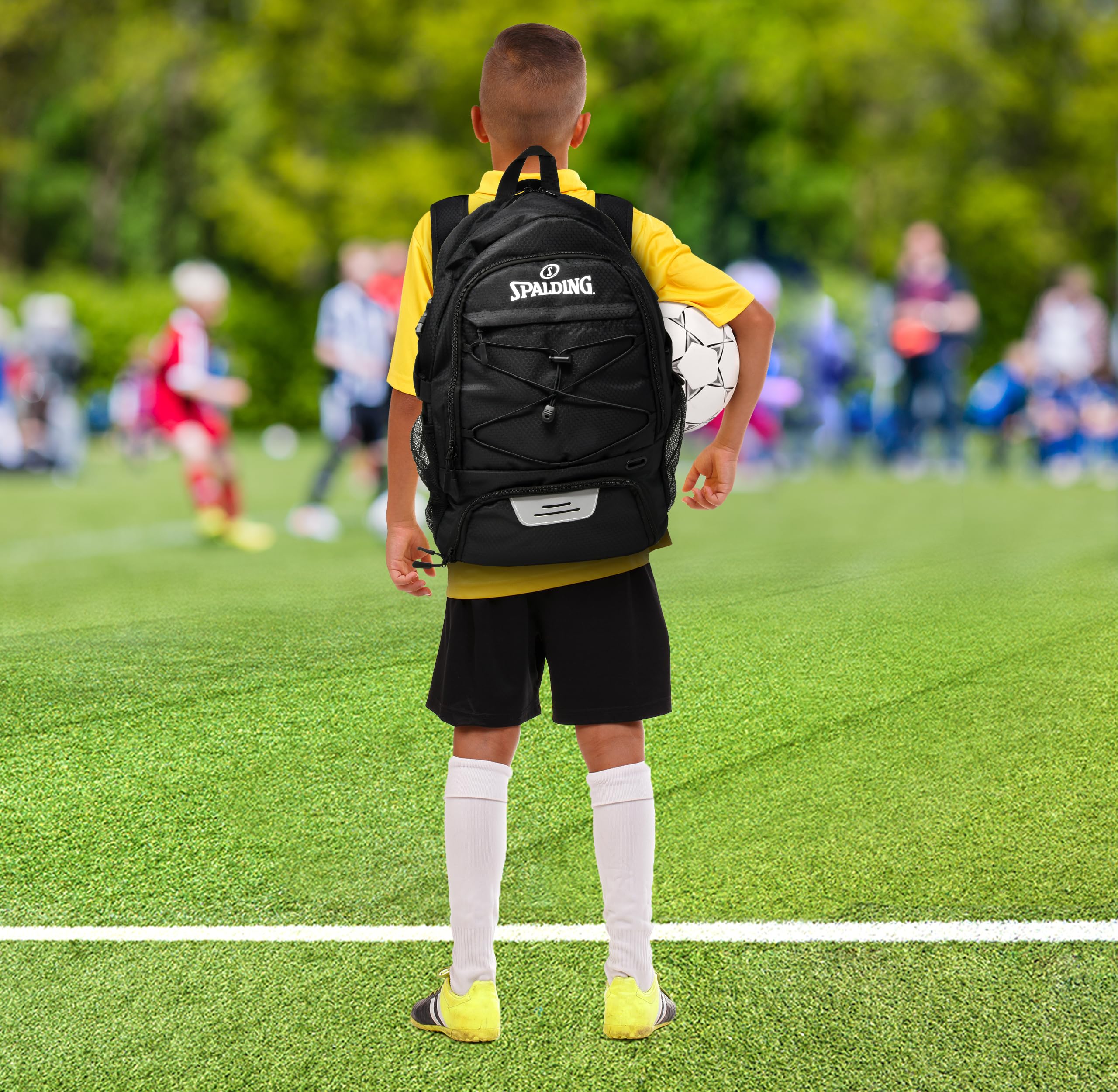 Spalding Fußball-Rucksack, Sporttasche, Fußballtasche mit Ball- und Schuhfach, Verwendung für Tracktaschen, Basketball, Sportball