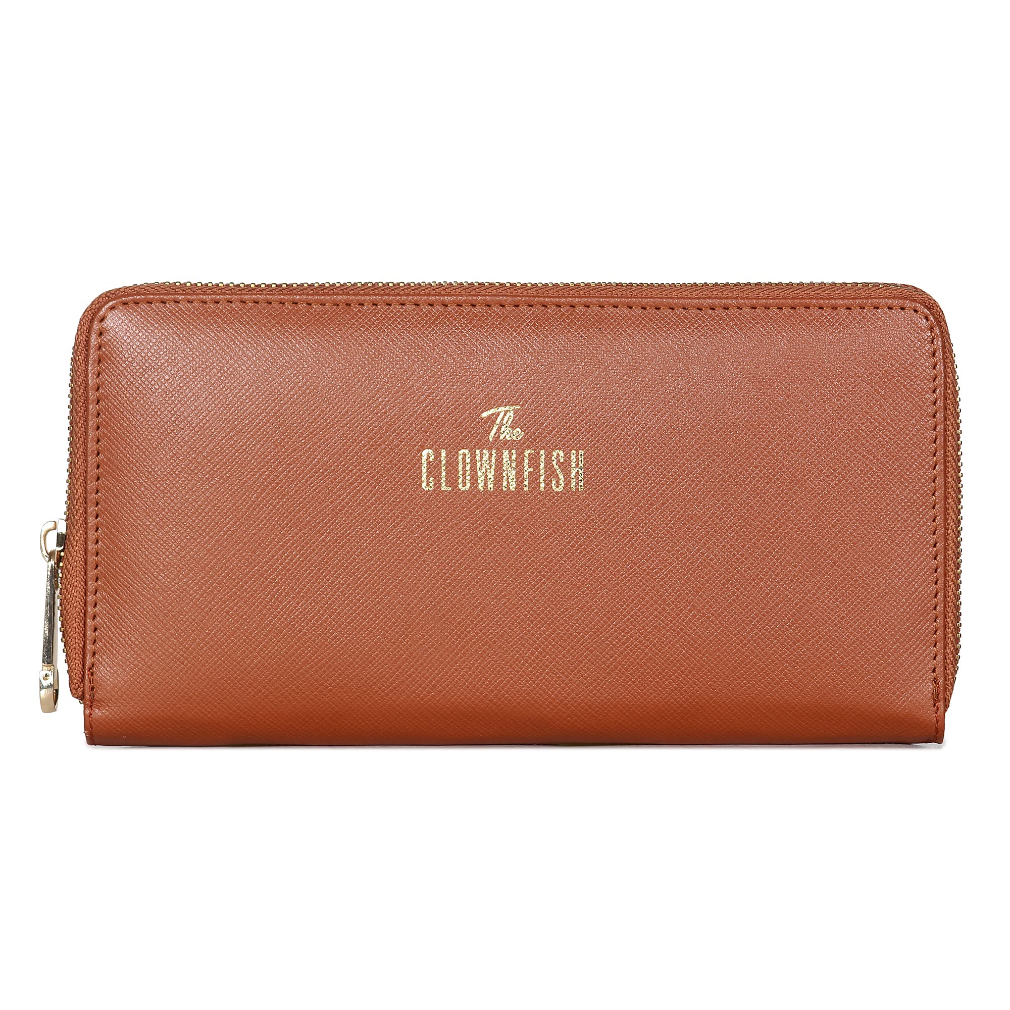 the clownfish Monalisa Collection Genuine Leather Womens Wallet Clutch Ladies Purse with Multiple Card Slots & Metal Zip Around Closure (Tan)-picture-33