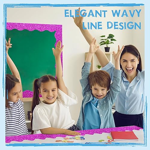 Miniatura 42 de Bordes de tablón de anuncios de 60 pies, borde ondulado amarillo puro con diseño de línea ondulada para la escuela, el aula y las oficinas Amarillo