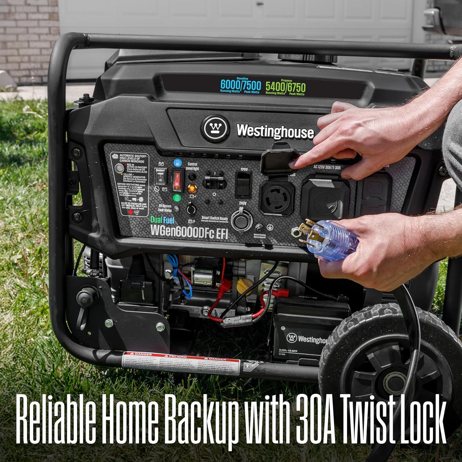 Westinghouse 7500 Peak Watt EFI Dual Fuel Home Backup Portable Generator, Remote Electric Start, Transfer Switch Ready, Gas and Propane Powered, CO Sensor, CARB Compliant