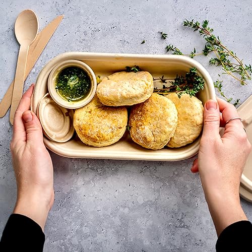 Miniatura 10 de Recipientes desechables de 48 onzas con tapas, bambú biodegradable ecológico y caña de azúcar, resistentes y a prueba de fugas, aptos para