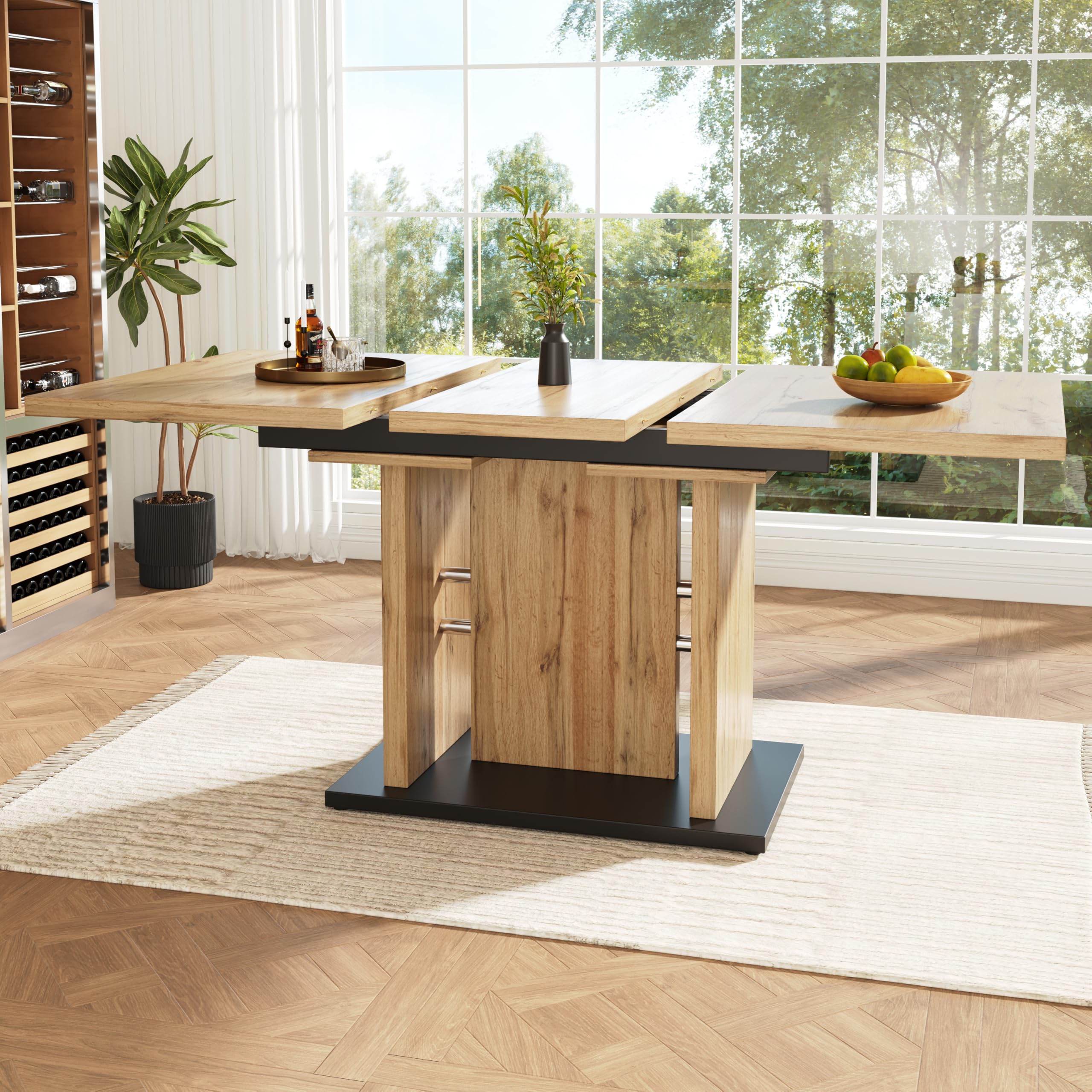 Table de cuisine télescopique bois C gain de place avec rangement