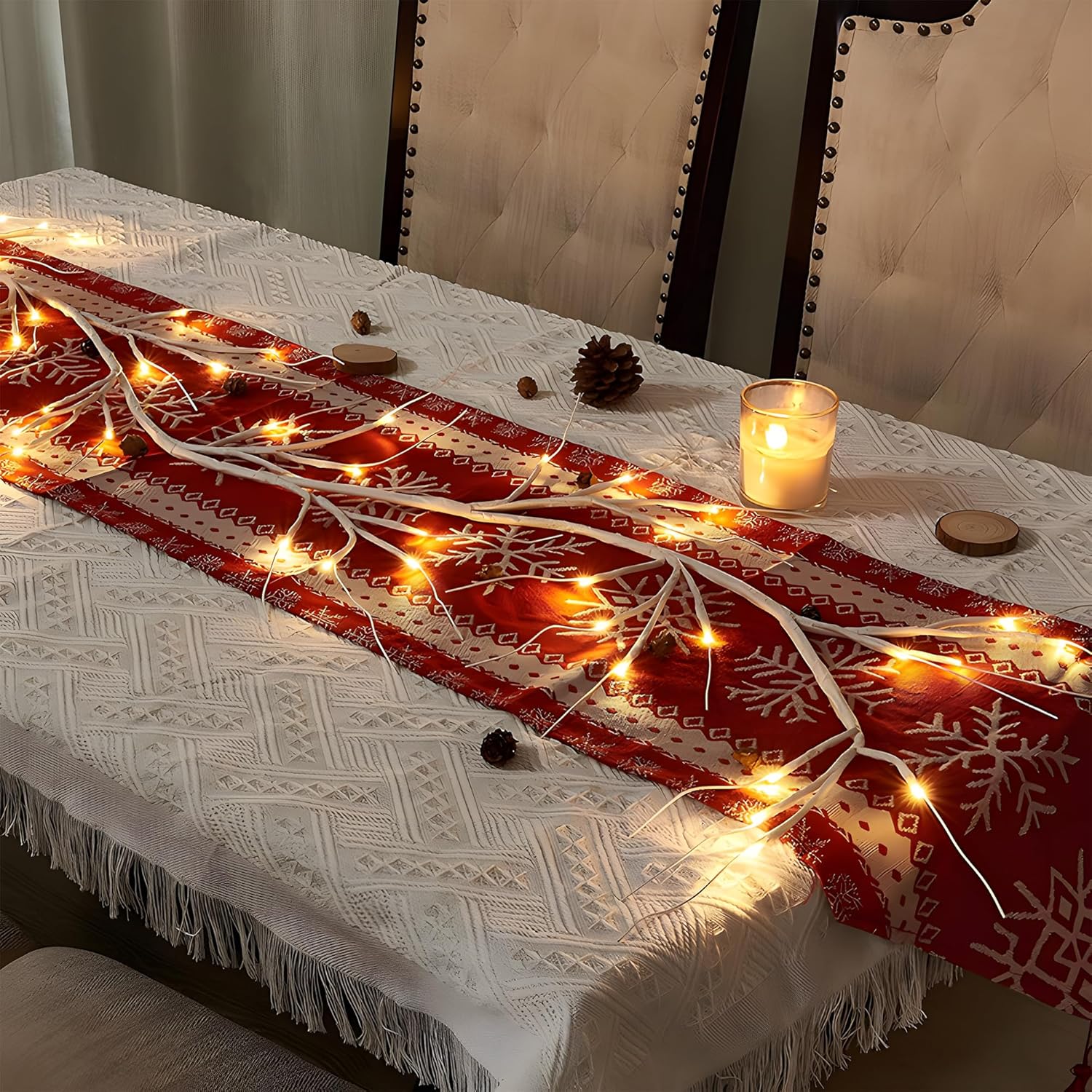 Lighted Birch Garland 6FT 48 LED Battery Operated with Timer for Christmas Fireplace Mantle Table Decoration Indoor Outdoor Use