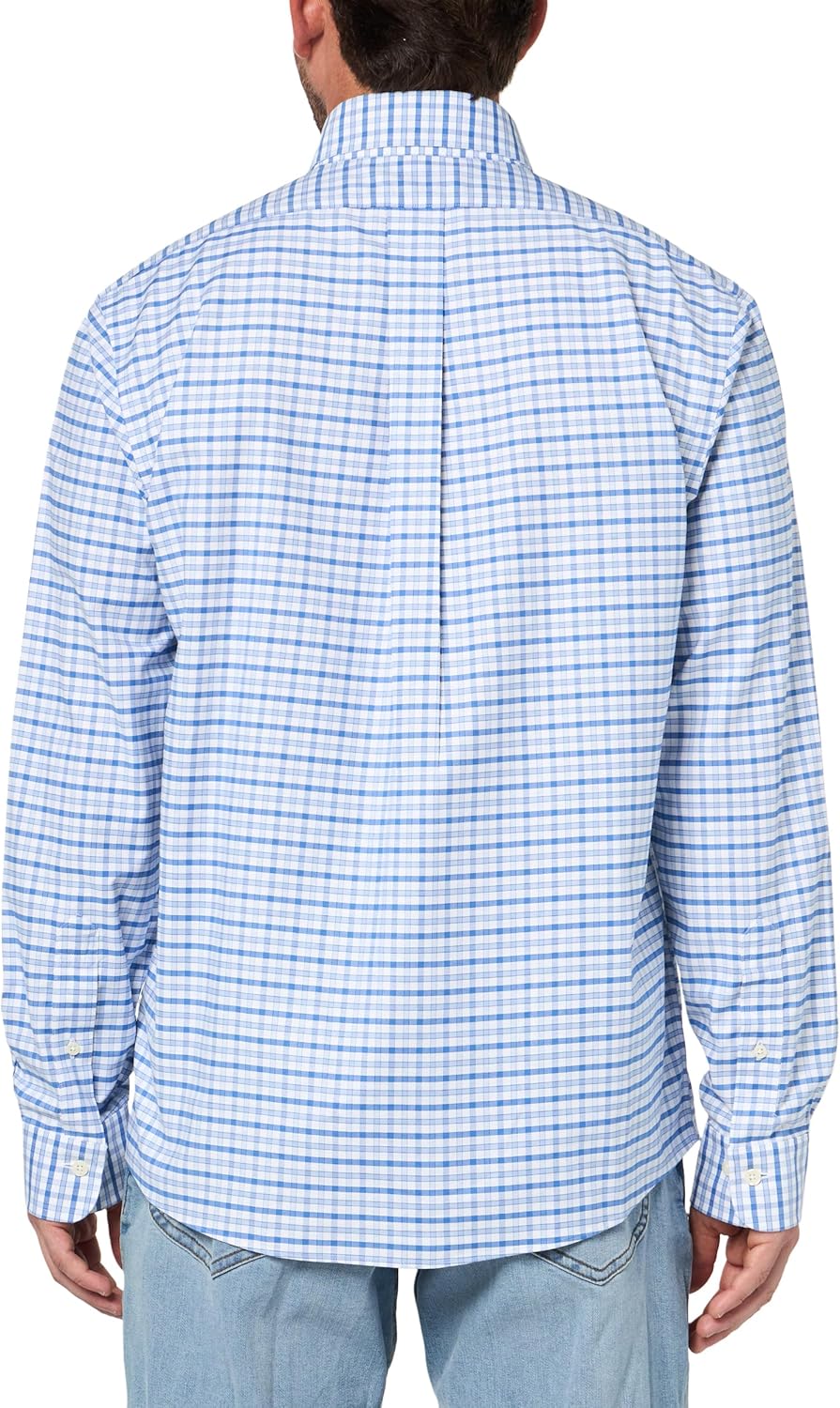 Stretch Cotton Non-Iron Oxford Polo Button-Down Collar, Outline Check Shirt - Image 2