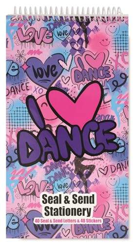 Image of iscream + Corey Paige Designs Fold and Send Girls Stationery - Love Dance | 40 Pack, Fun Print, Spiral Bound, Large 10.5 inch x 5.75 inch Cards, Coordinating Sticker Sheets, Fold and Send, Summer Camp Ready