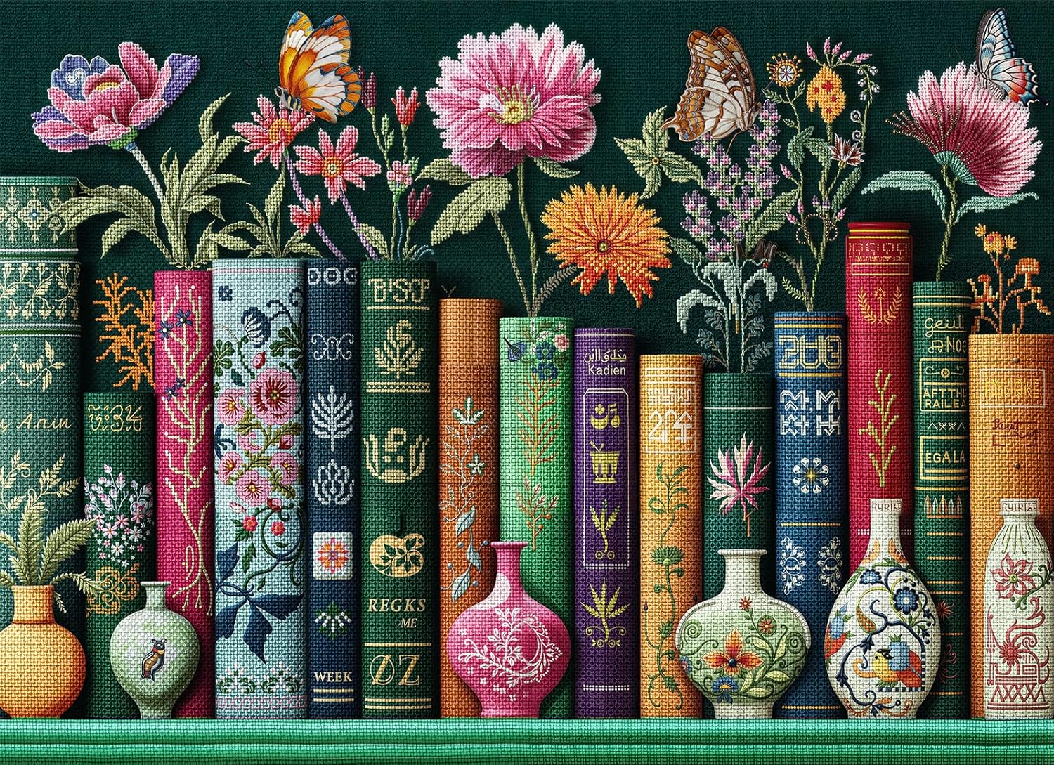 Enchanted Floral Bookshelf Jigsaw Puzzle for Adults 1000 Pieces, Difficult Puzzles Perfect for Game Night, Great Gift Idea, Size 26.65 x 19.25 in