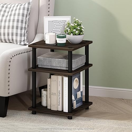 Miniatura 14 de Furinno Turn-N-Tube Mesa auxiliar multiusos de fácil montaje, mesa auxiliar, mesa de sofá, mesita de noche, tubos redondos, color espresso