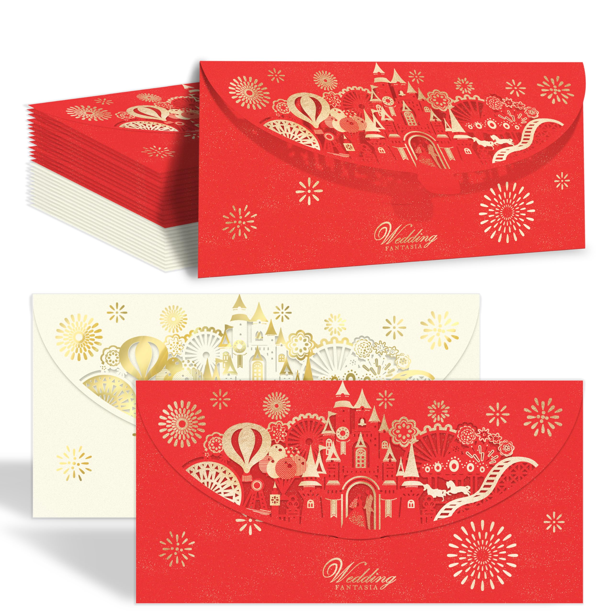 Hochzeits-Geldumschläge Premium – 12 Stück, Rot, Goldfolie, Lasergeschnitten, 250 G/m²