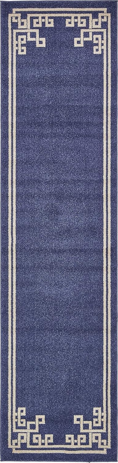 Unique Loom Athens Collection Classic Geometric Tribal Modern Border Design Area Rug (2' 7 x 10' 0 Runner, Navy Blue/ Beige)