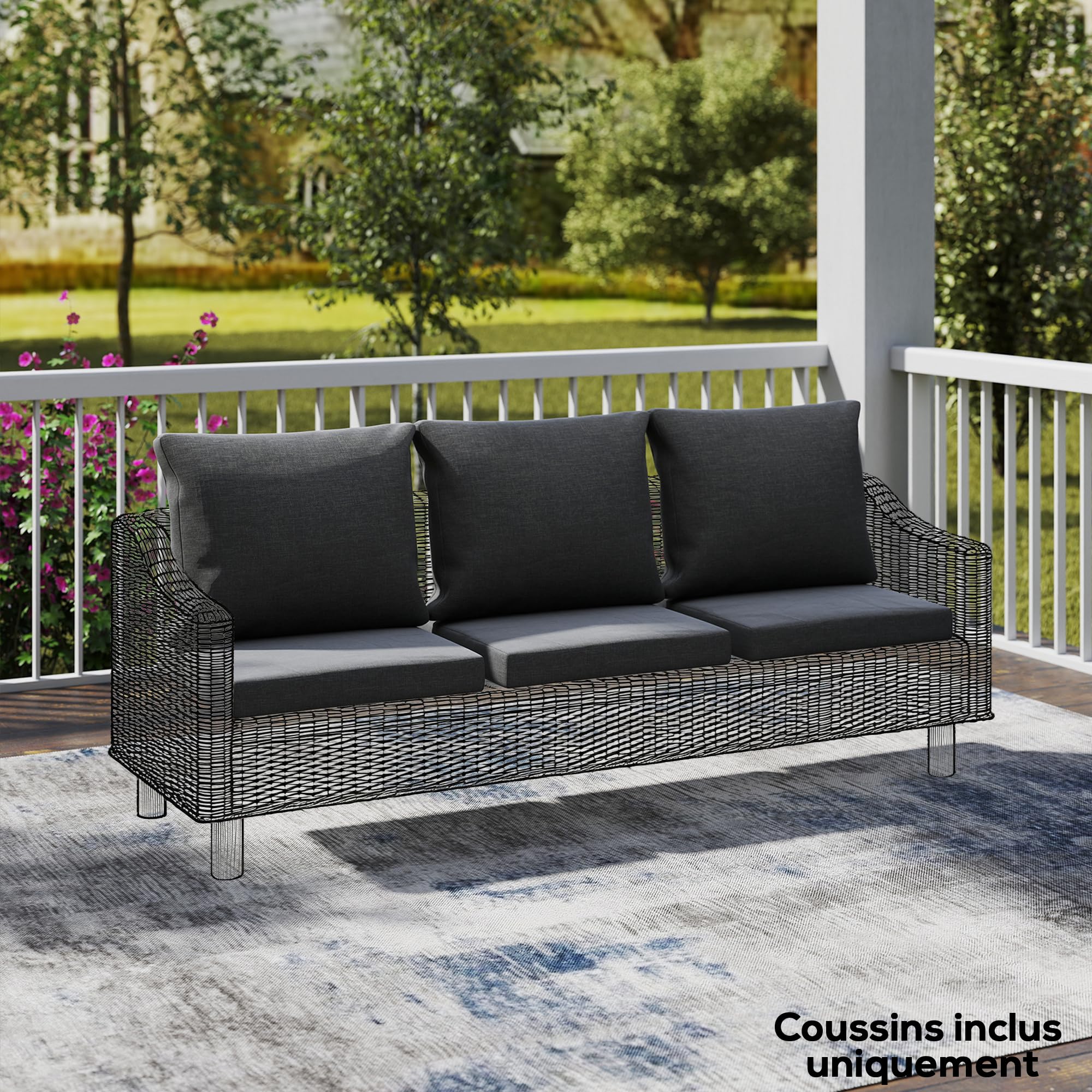 Outsunny Ensemble de 4 Coussins pour Salon de Jardin Lavables Gris Foncé