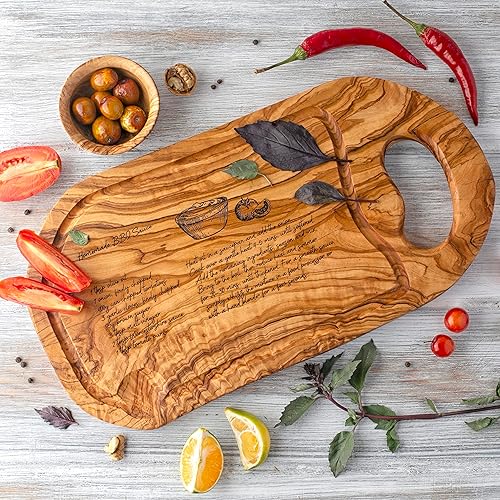 Miniatura 19 de Tabla de charcutería de madera de olivo con asa, tabla de queso de receta hecha a mano, tablero grabado de recetas personalizadas, regalo perfecto