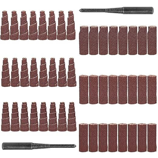 50Pcs 1-1/2 Inch Sand Paper Abrasive Cartridge Rolls Cone Cylinder Rotary Flap Disc 1/4" Die Grinder Sanding Disc Grinding Bits Drum Sanders for Metal Wood Working