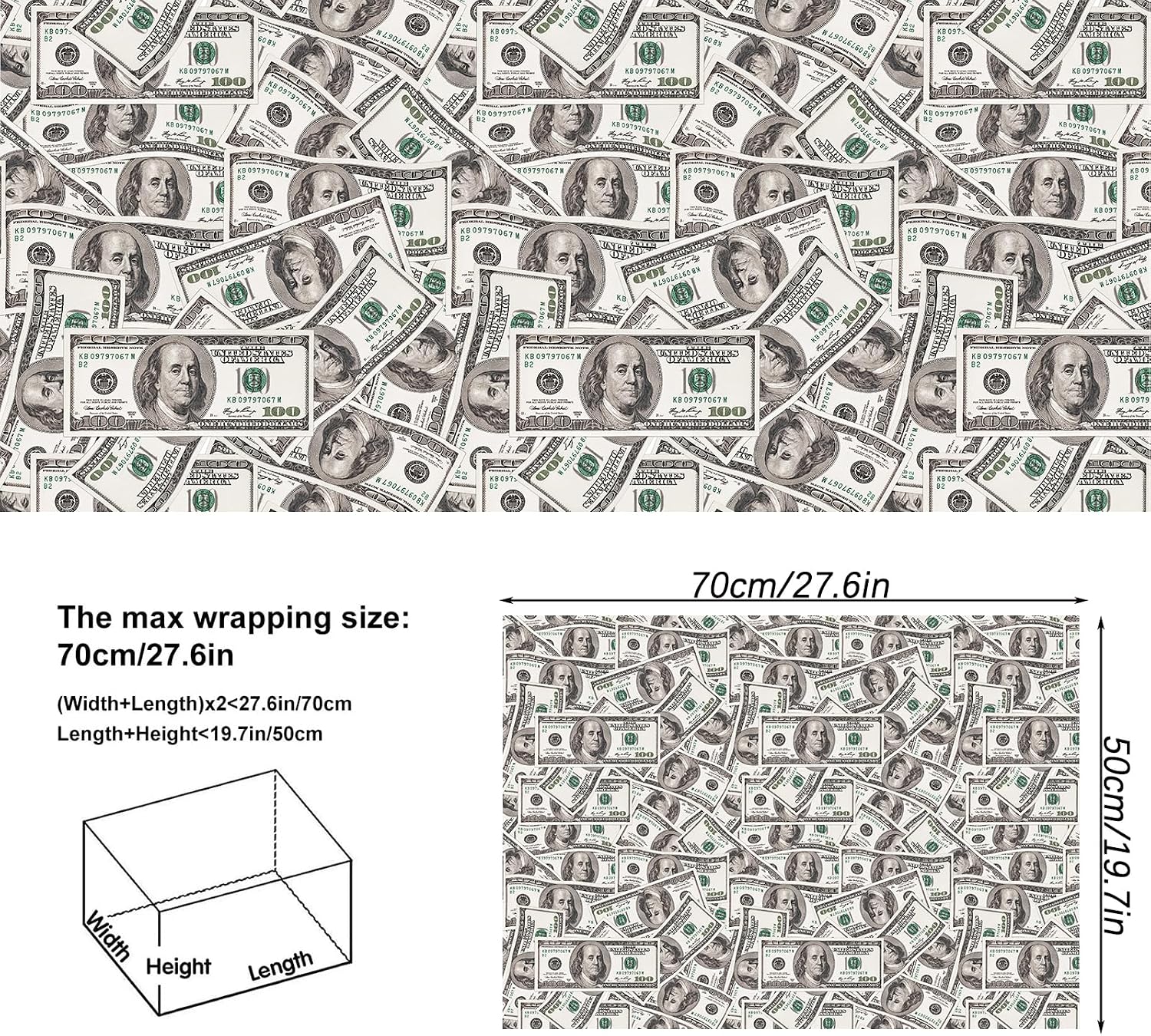 Vnaaem Funny Wrapping Paper for Men Women Adults - 6 Pcs Dollar Bills Design Money Gift Wrap for Birthday Party Holiday Christmas Anniversary image 3
