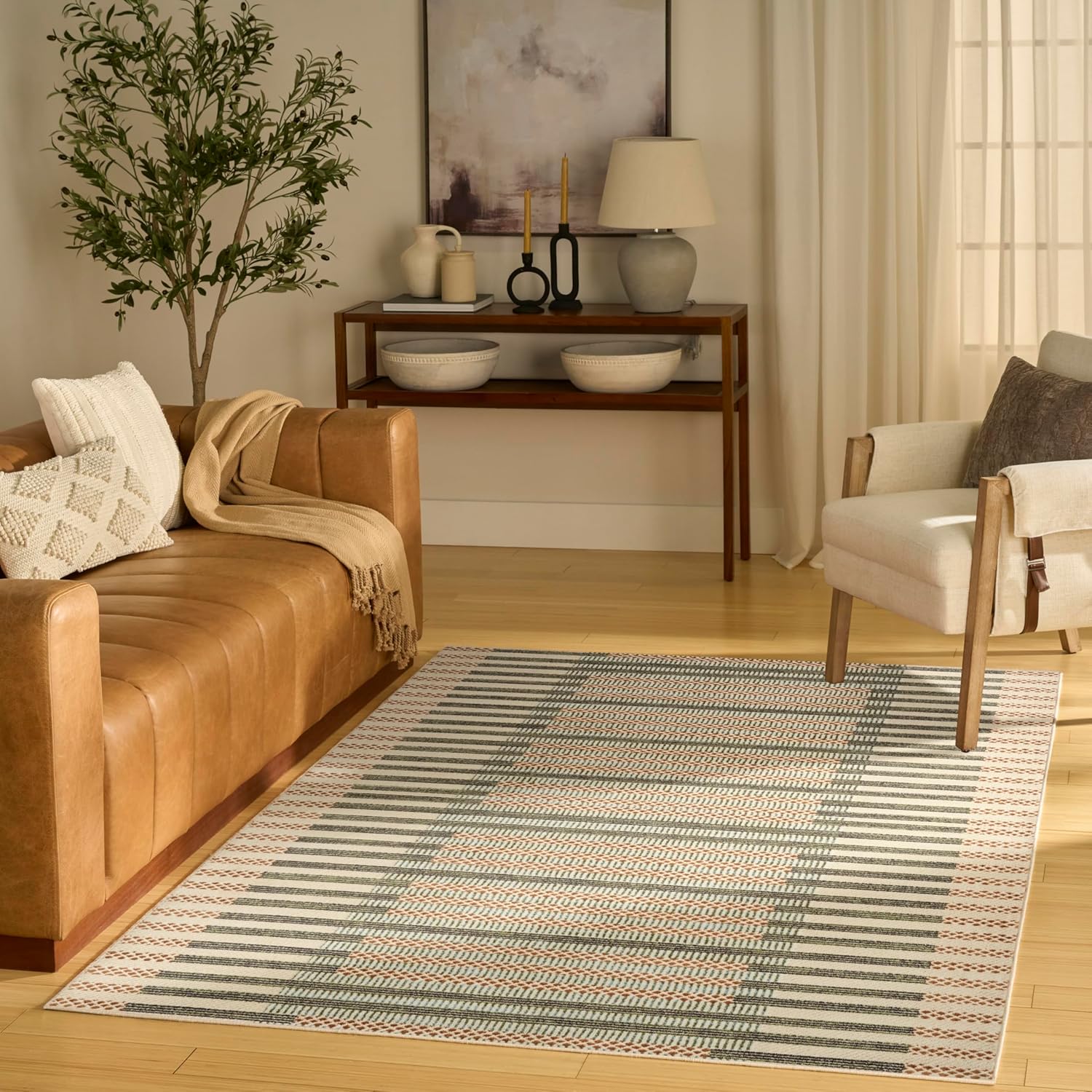 Nourison Home Nordic Ivory Multicolor 5' x 7' Area Rug - Easy Clean, Non Shedding, Bed Room, Living Room, Dining Room, Kitchen (5' x 7')