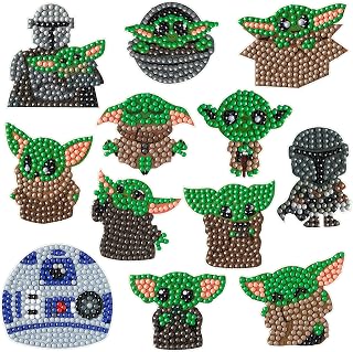 Haooryx Baby Grogu Diamond Painting Stickers Kits for Kids, 12 Style Patterns DIY 5D Diamond Drawing Sparkle Stickers Waterproof Shine Mosaic Arts Craft for Children Adult and Beginners