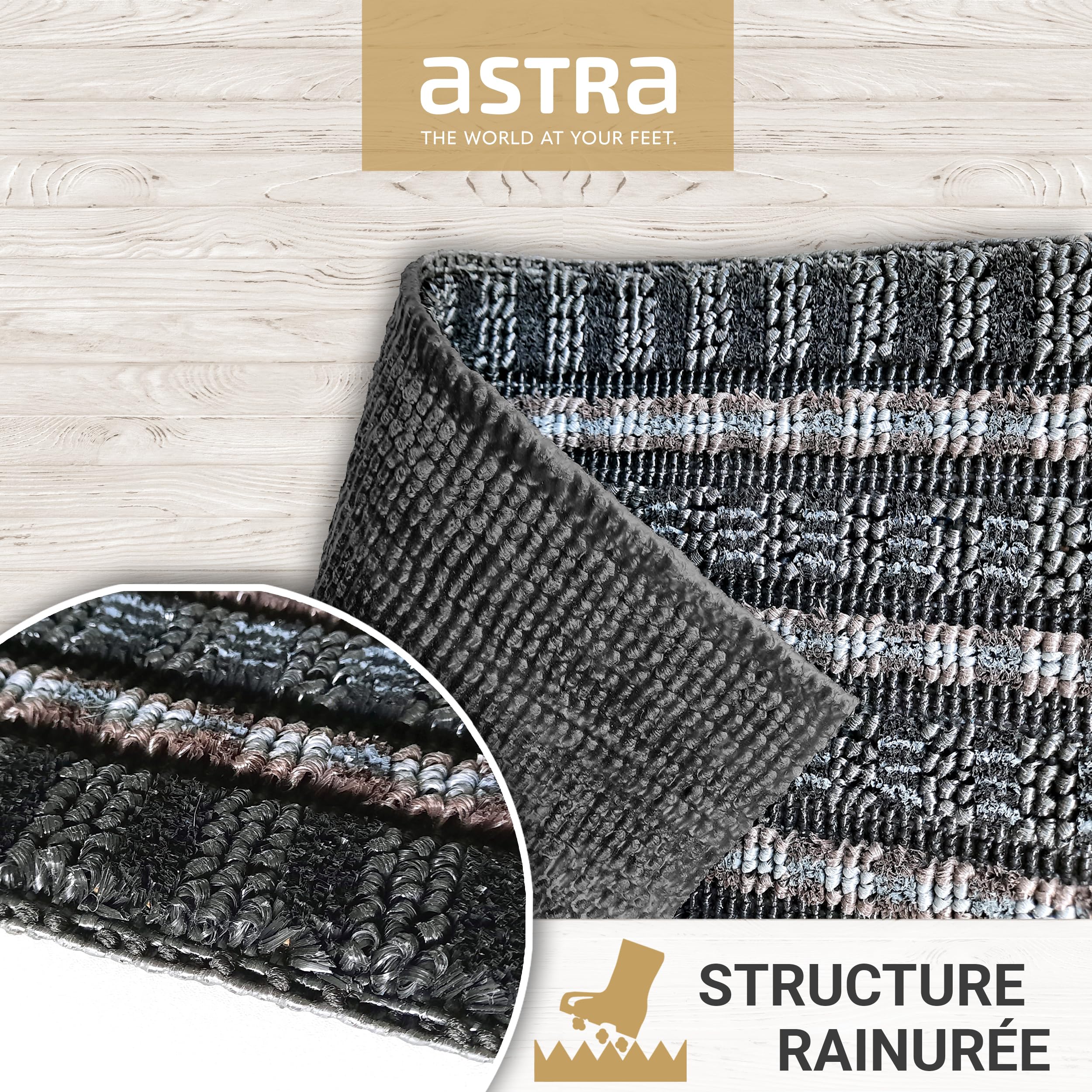 Astra Premium Tapis d'extérieur en polypropylène, Polypropylène, Noir/Anthracite, 50 x 80 cm