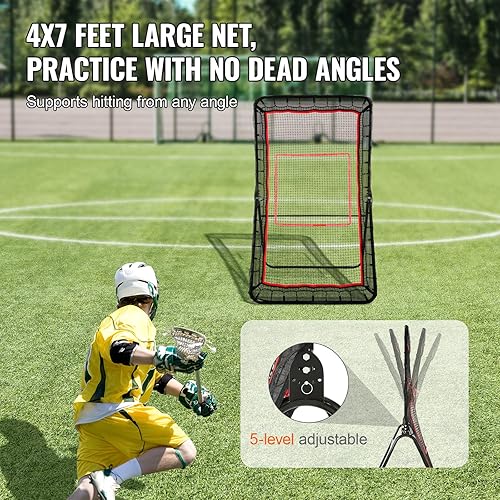 Miniatura 3 de VEVOR4x7 Ft Volleyball Bounce Back Net, Pitchback Throwback Baseball Softball Return Training Screen, Adjustable Angle Shooting Practice Training