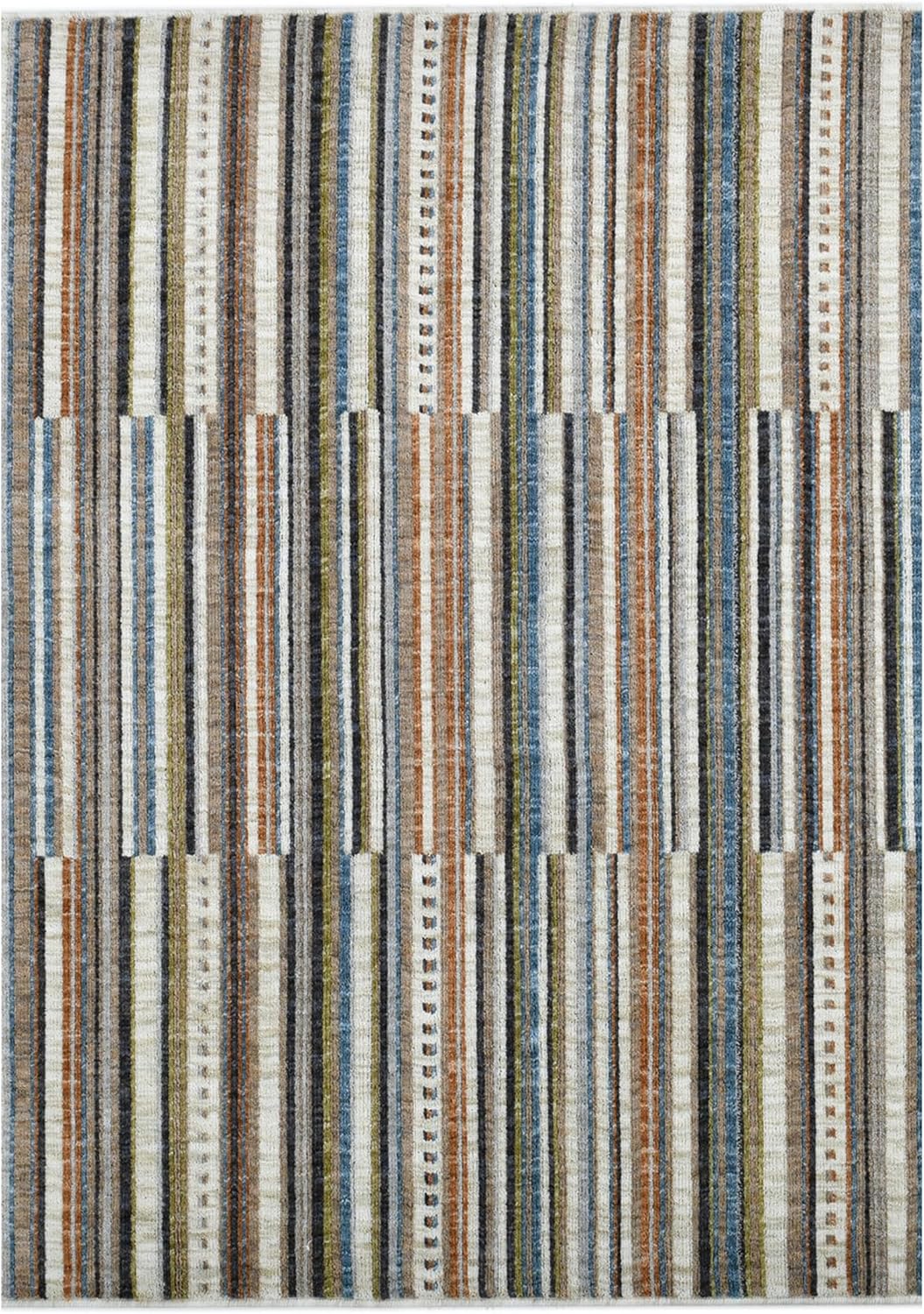 Well Woven Washable Area Rug 5x7 - Thane Modern Plush Rug for Living Room & Bedroom, Stripe Multi, Modern Stripe, Made with Recycled Yarn, Stain Resistant Pet Friendly Carpet - Coda Collection