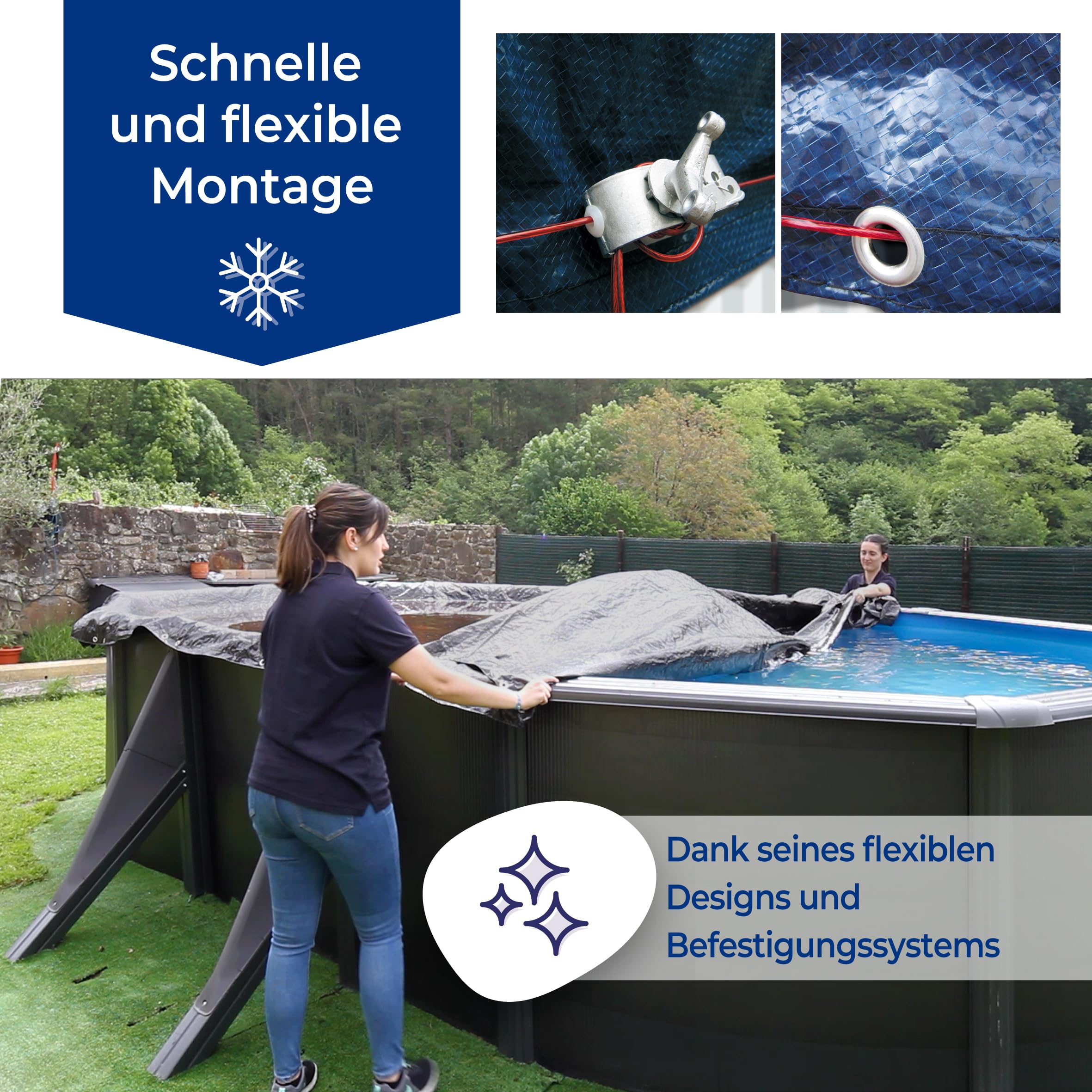 Gre Winterabdeckung Polyethylen 120g/m² ovaler Pool 610x375 cm