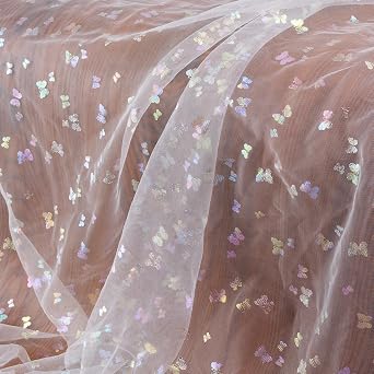 1 Yard Embroidery Butterfly Lace Fabric, White Bronzing Butterfly Lace Fabric Mesh Tulle lace for DIY Wedding Dress Costume Veil Accessories