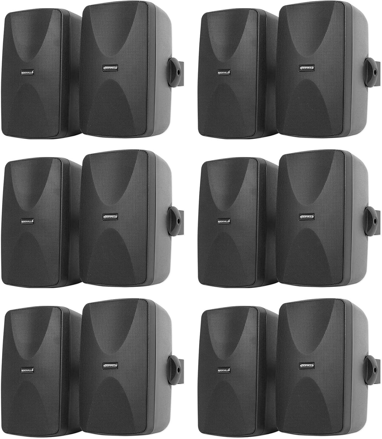 Rockville WET-7020B Pair 5.25 in 70V Commercial Indoor/Outdoor Wall Speakers, IPX55 Waterproof, 4-Way Swivel Bracket, 40W RMS, for Restaurants and Patios, 12-Piece