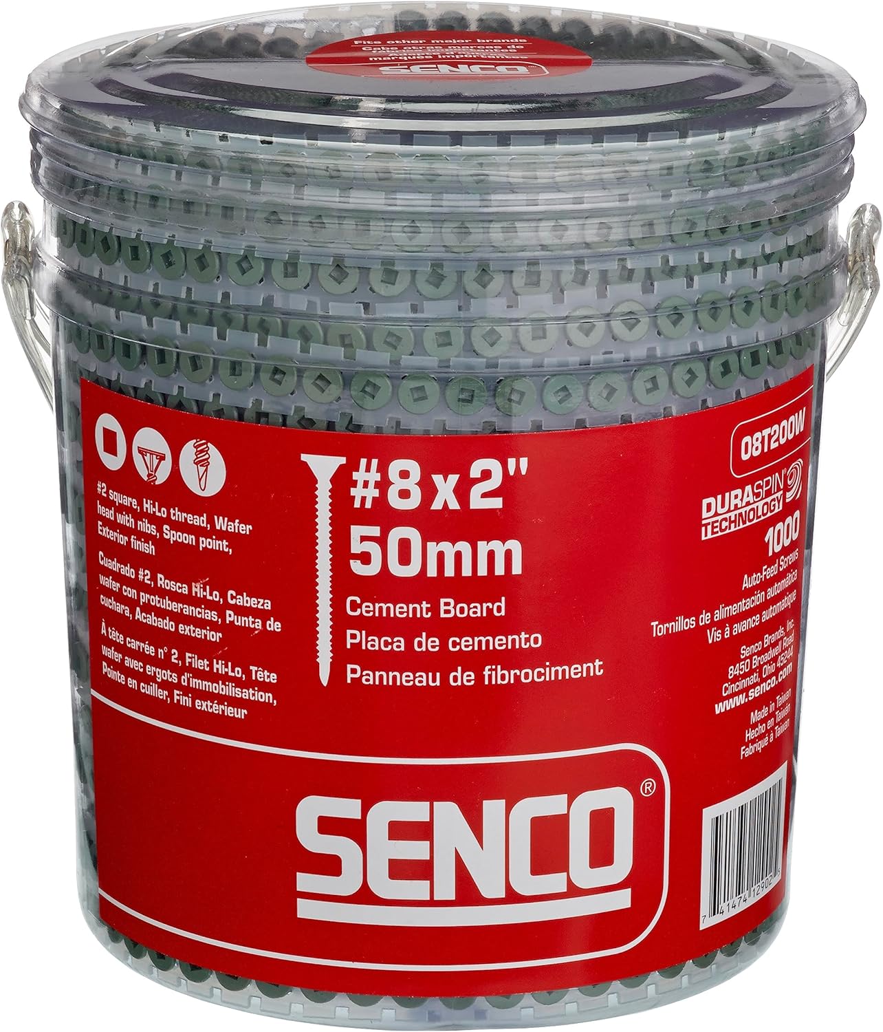 Senco 08T200W DuraSpin #8 x 2-inch, Cement Board Collated Screw, 1,000 Ct. - 