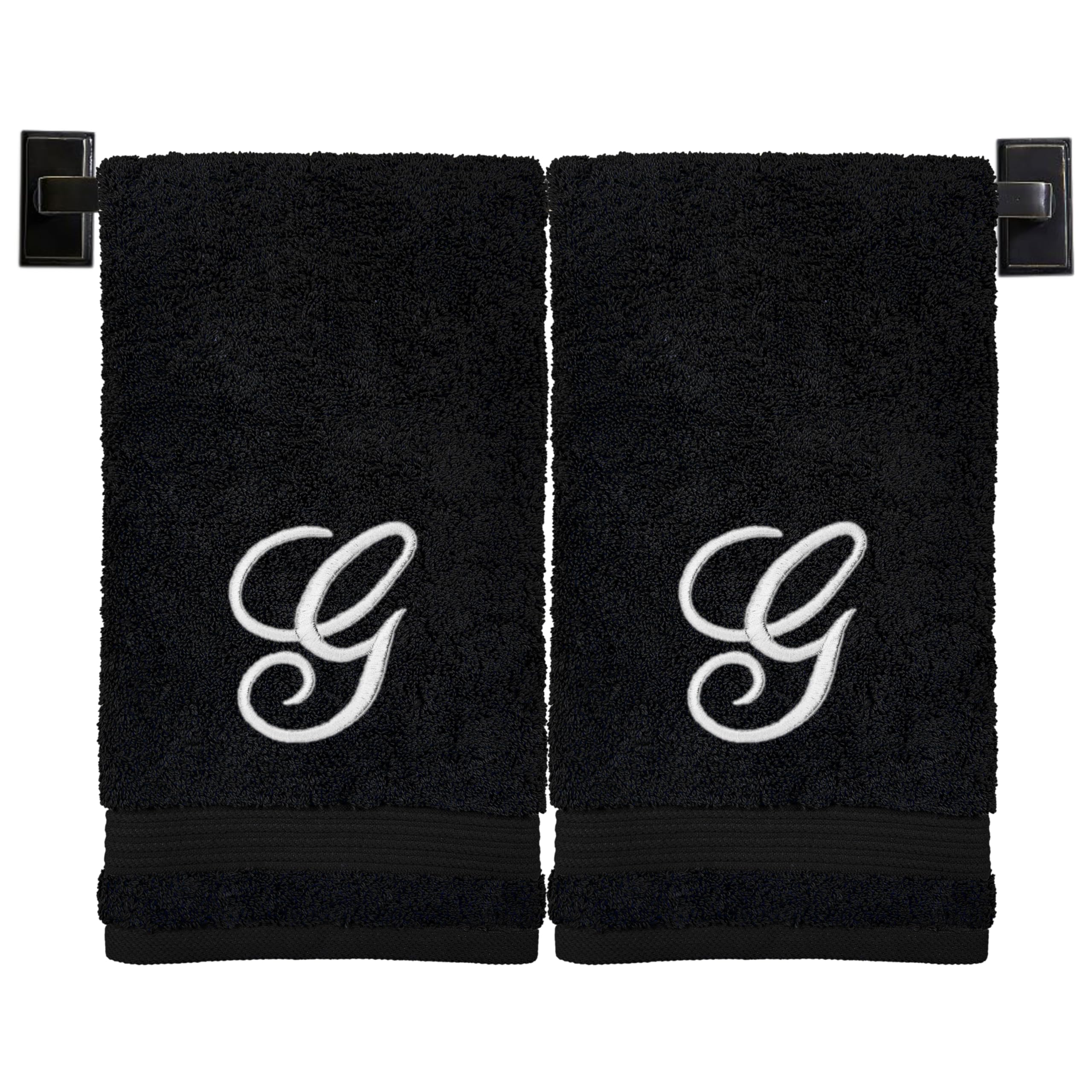 Custom Luxury Towels Black Hand Towels for Bathroom - Monogrammed | Luxury Cotton Turkish Towels | Embroidered in USA | Set of 2 | Choose Set Color