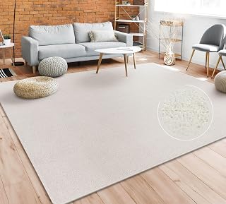 Paco Home Living Room Rug, Plain and Modern Short Pile, Various Sizes and Colours 160x220 cm Cream