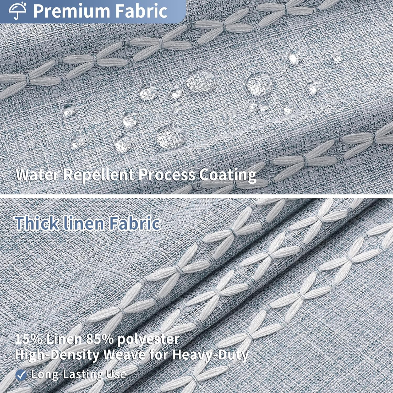 MitoVilla Blue Boho Fabric Shower Curtain, Modern Farmhouse Polyester Linen Shower Curtains for Vintage Rustic Bathroom Decor, Country Tassel Thick Cloth Shower Curtain, 72 x 72 - Image 3