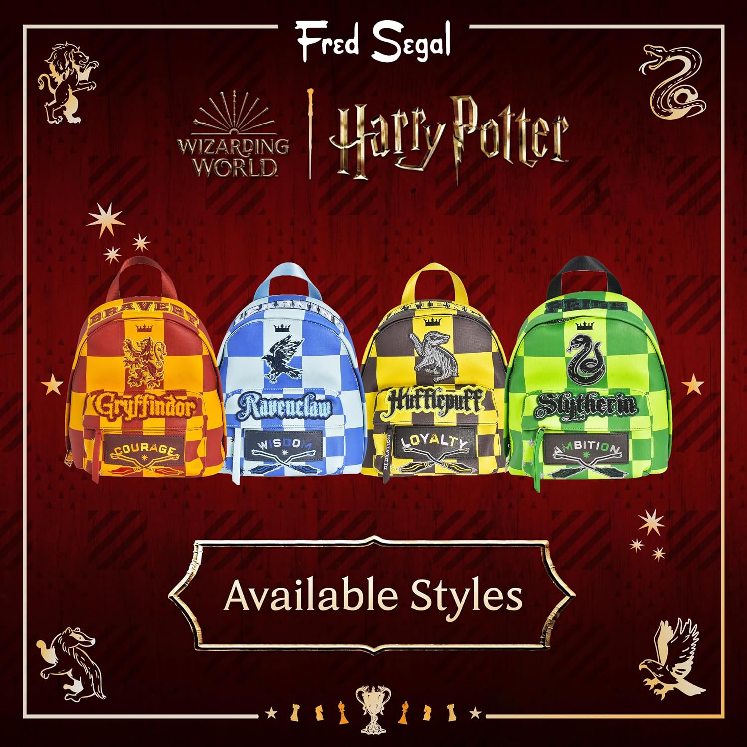 Concept One Fred Segal Harry Potter Mini Backpack, Back to Hogwarts Abstract Small Travel Bag for Men and Women, Multi, 8 Inch