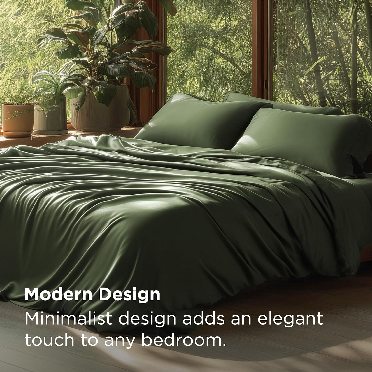 Bedsure 100% Rayon Derived from Bamboo Duvet Cover Queen Size - Lightweight Silky Cooling Comforter Cover Set for Hot Sleepers, Breathable & Moisture-Wicking Bedding Set, Olive Green - Image 4