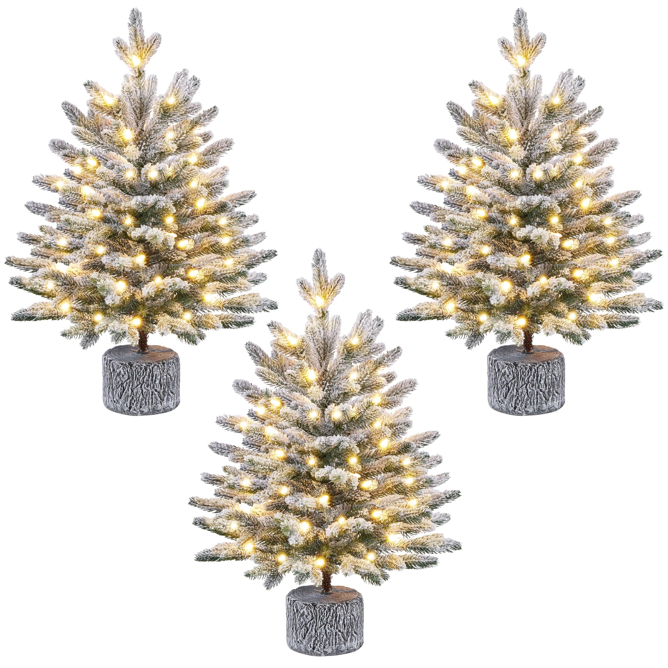 Yaheetech 3PCS 2ft Pre-Lit Frosted Mini Christmas Tree, Warm White LEDs