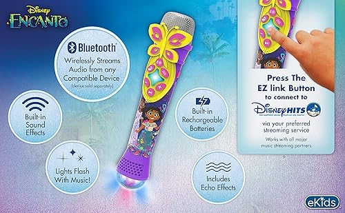 Miniatura 3 de eKids Disney Encanto - Micrófono de karaoke con altavoz Bluetooth micrófono inalámbrico que se conecta a canciones de Disney a través de la función