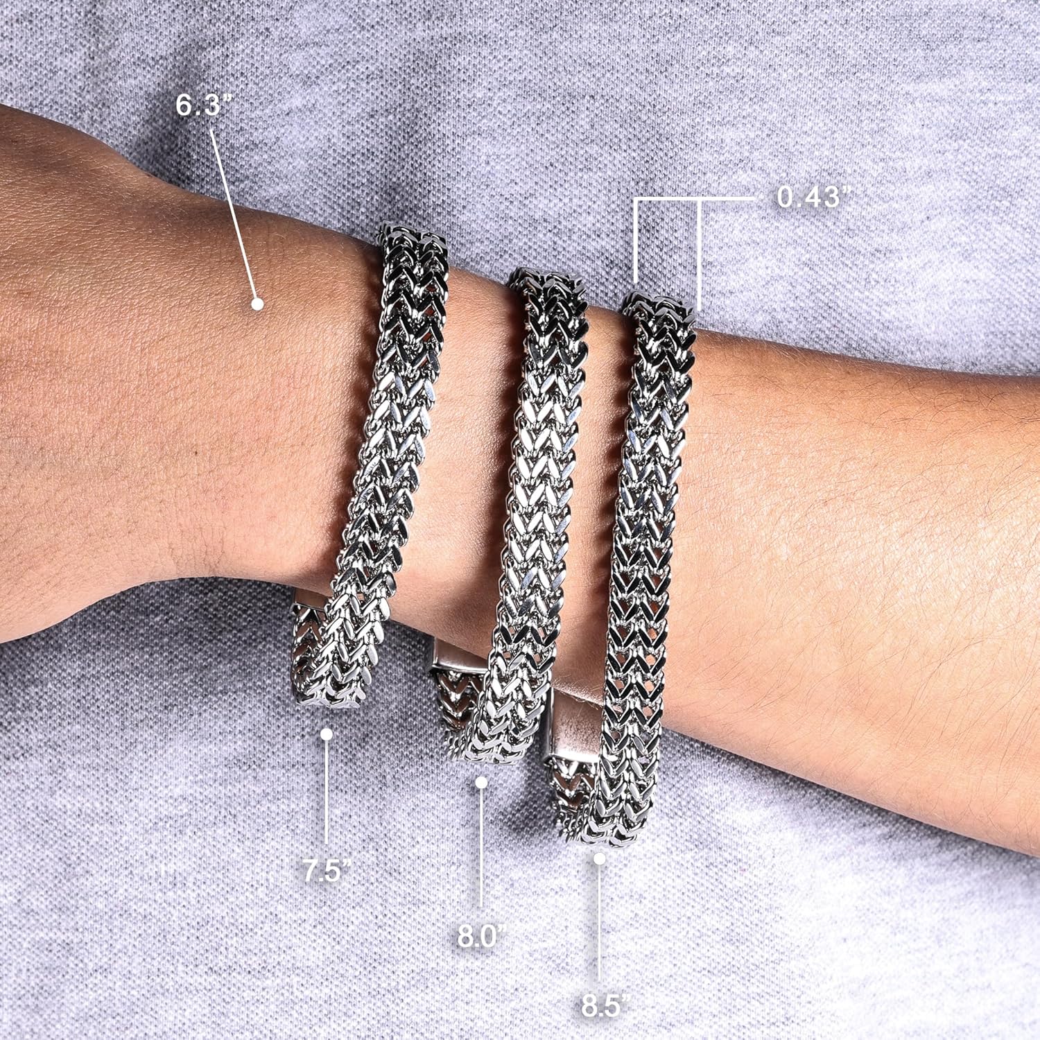 Silver Bracelet for Men 10mm Franco Chain with Bayonet Clasp Mens Bracelet Stainless Steel 7.5/8/8.5 Inch Mens Jewelry Valentines Day Gifts for Him - Image 5