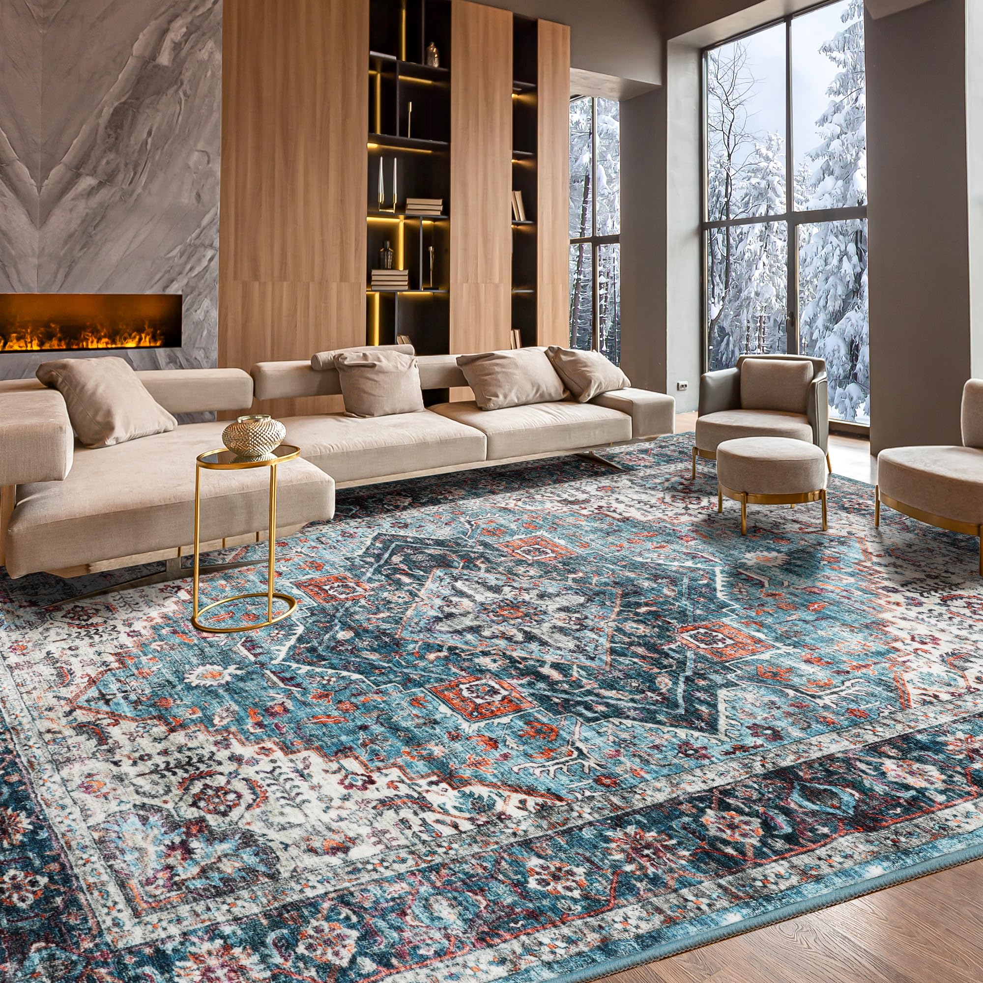 6x9 Area Rugs for Living Room, Indoor Floor Carpet Stain Resistant Soft Washable Rug Vintage Boho Rug Non-Shedding Carpet Non-Slip Rug for Bedroom Dining Room Kitchen