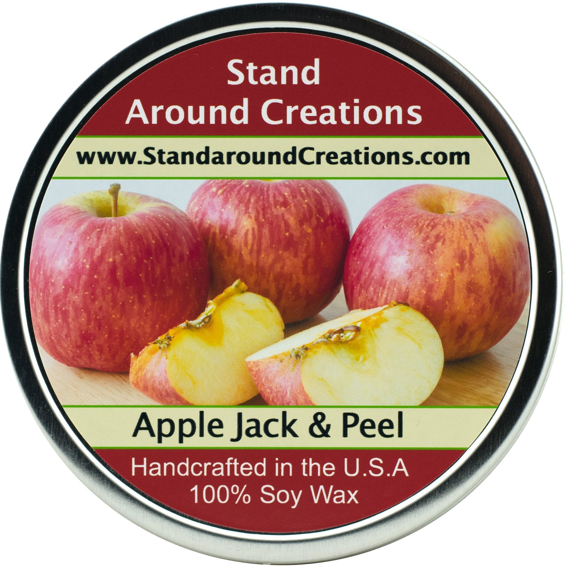 Premium 100% Soy Candle - 16 oz Tin - Scent: Apple Jack & Peel - A Scent of Apples and Oranges Blended w/Spices of Cinnamon, Clove, Nutmeg w/Ginger. Contains Essential Oils.