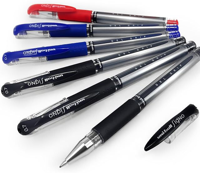uni-ball UM-151S Signo Gel Grip Rollerball Pen  0.7mm  3 x Black, 2 x Blue, 1 x Red  Pack of 6